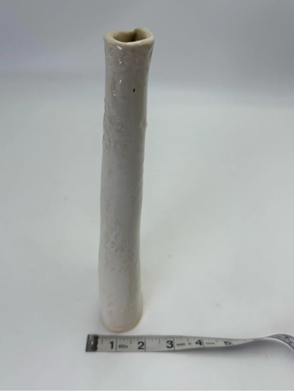 Signed Handmade Cream Ceramic Vase with Subtle Sun and Floral Texture